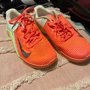 Nike Women's Metcon Neon Orange Mesh Running Shoes with Black Swoosh
